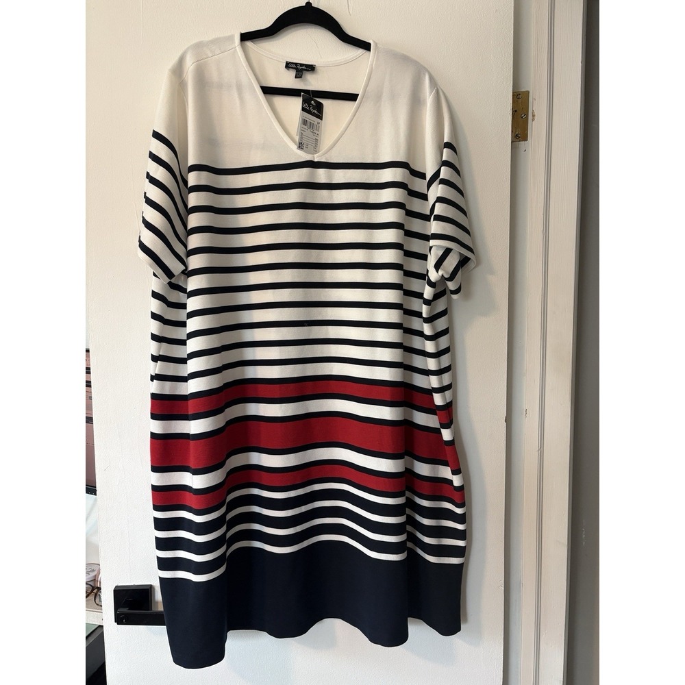 Ulla Popken Striped Midi T-Shirt Dress Knit Nautical Fisherman Women Size‎ 28 30